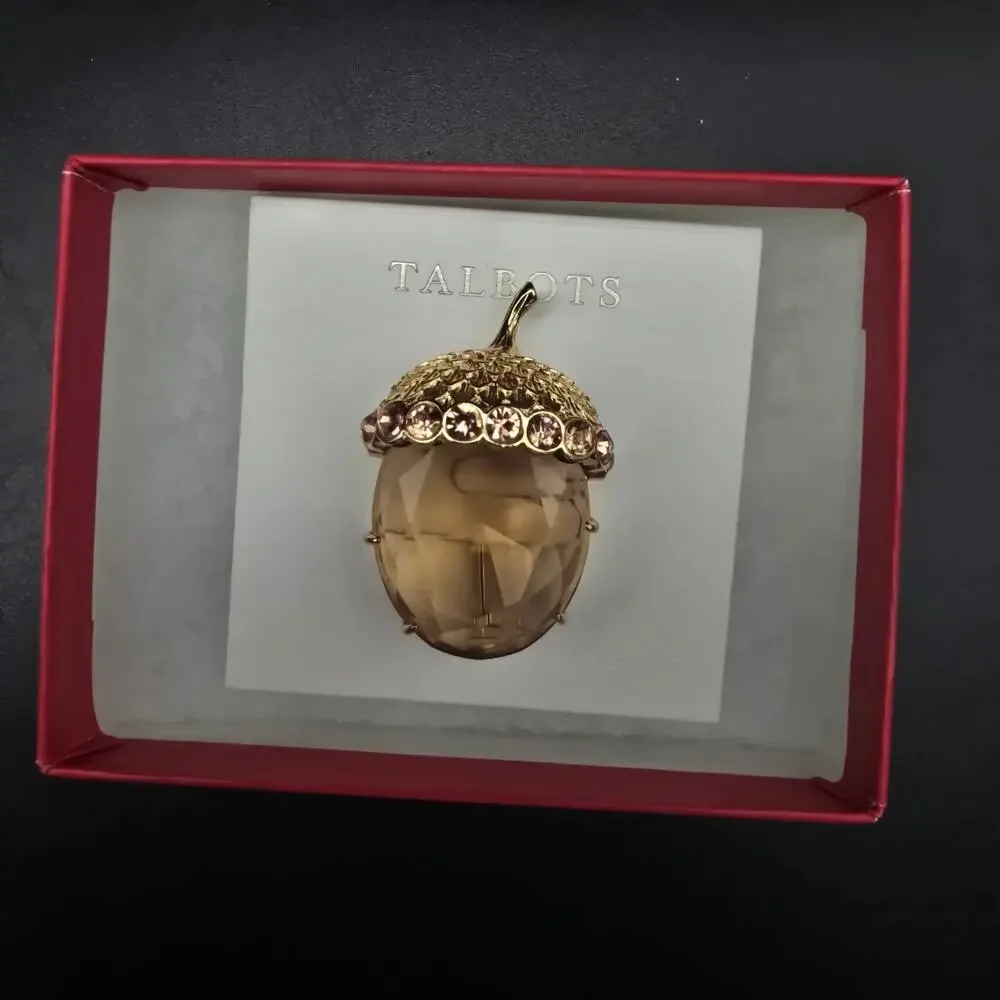 Talbot's Faux Topaz Rhinestone Acorn Brooch NWT In Box Fall Autumn Jewelry